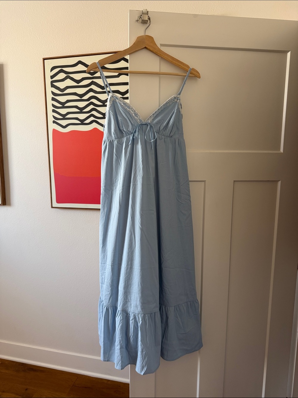 NWT Light Blue Spaghetti-Strap Maxi Dress with Lace Trim